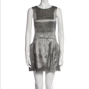 Theyskens' Theory Silk A-Line Mini Silver Metallic Dress